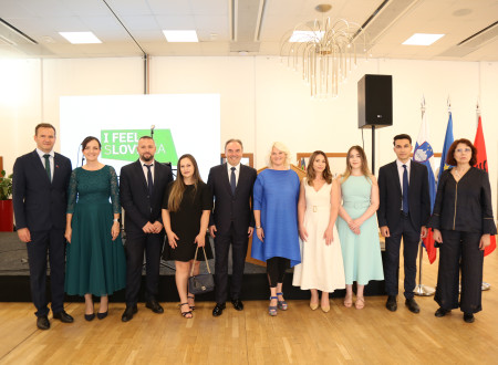 Group photo of the hosts and staff of the Embassy of the Republic of Slovenia in Tirana.