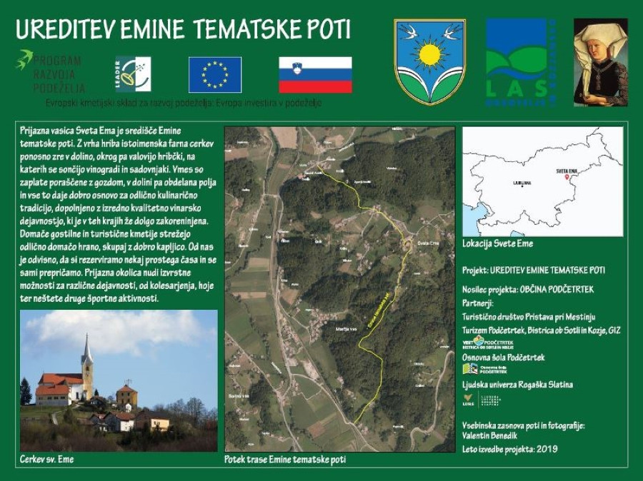 Na fotografiji zemljevid in krajši opis Emine tematske poti
