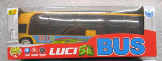 Igrača avtobus Luci rumene barve. 