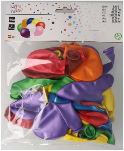 Pisani baloni metalic barve, 40 kosov v prozorni embalaži