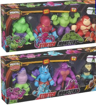 Raztegljive figure različnih oblik in barv (kuščar, gorila, pošasti) s polnilom iz peska.