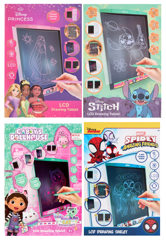 LCD tablica za risanje različne embalaže (Disney princesa, Stitch, Spiderman junior in Gabbys dollhouse)