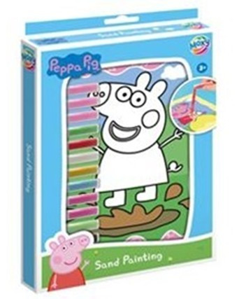 Igrača-igralni pesek za risanje z motivom pujse Pepe na kartonasti embalaži.