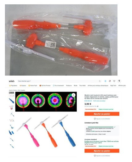 Ventilator  izdelan iz oranžne in bele plastike. Med vrtenjem lopatic se prižgejo luči, ki ustvarjajo pisane kroge.