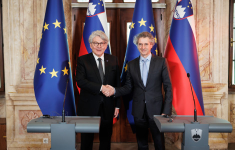 Breton 1 (Prime Minister Robert Golob received the EU Commissioner for the Internal Market, Mr Thierry Breton.)