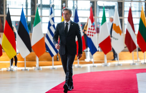 53662124114 7ae58c9967 c (The Prime Minister walking the red carpet upon arrival at a special European Council meeting, with the flags of the Member States in the background)