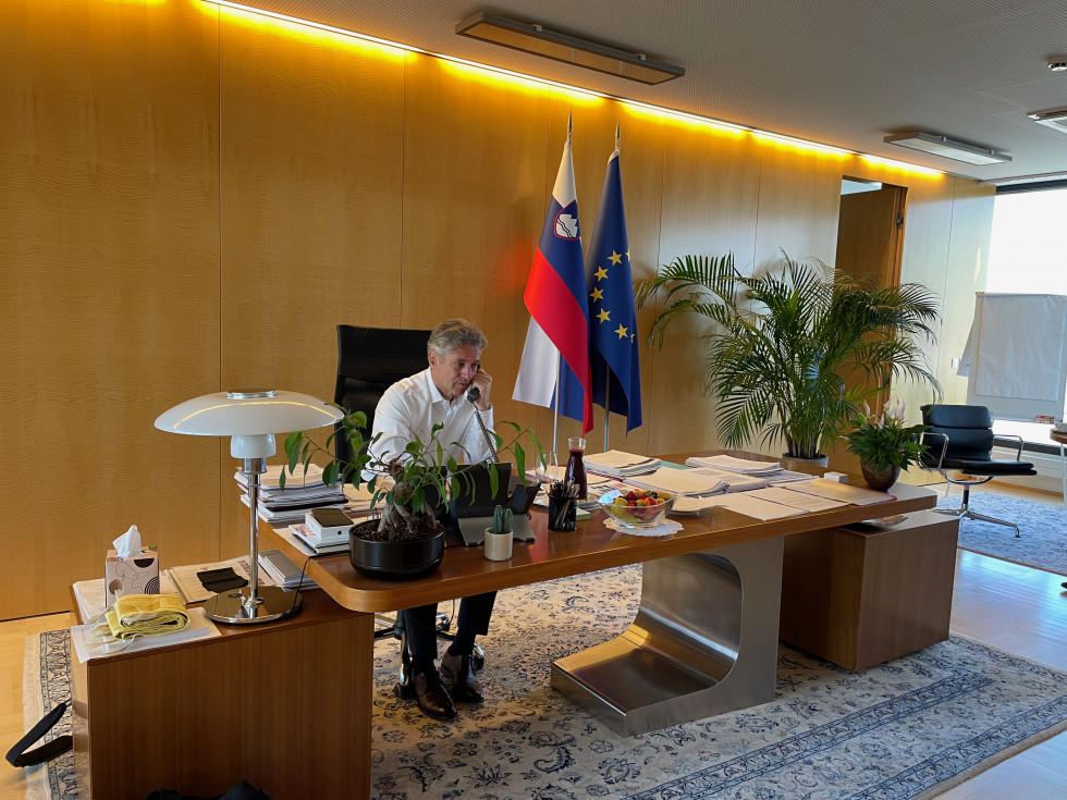 Prime Minister Robert Golob during a telephone conversation with NATO Secretary General Jens Stoltenberg.