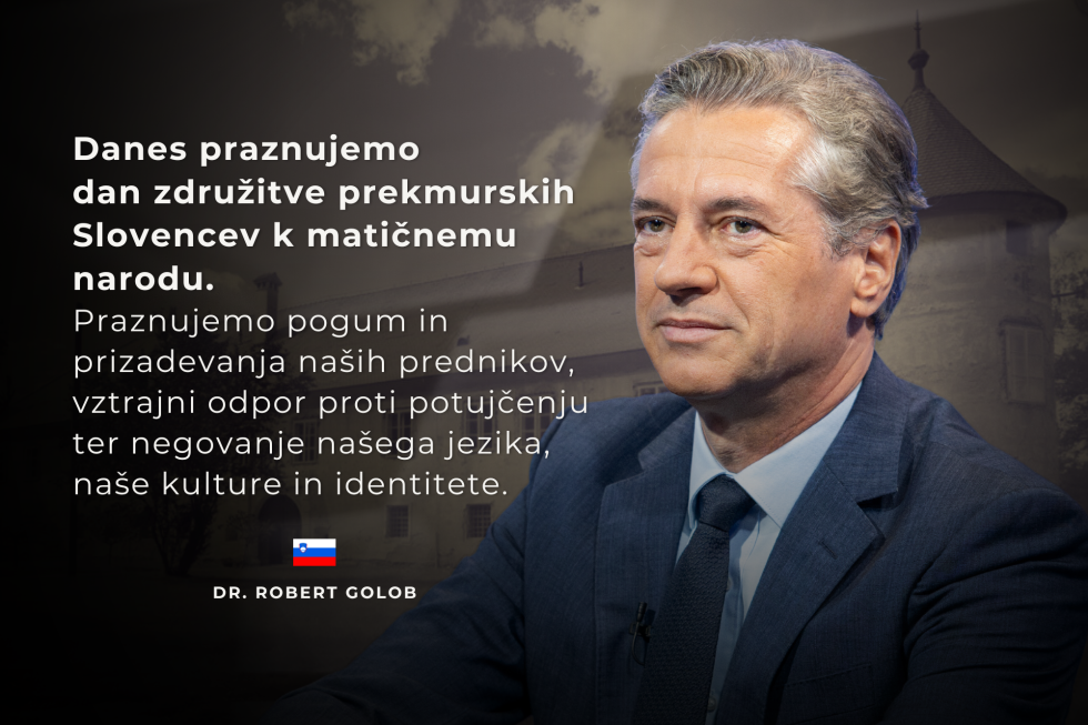 Slika predsednika vlade, ob njem na levi strani pa besedilo uvodnega stavka poslanice ter njegov podpis