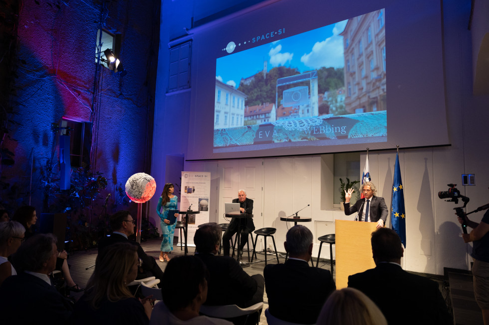 Prime Minister Robert Golob at the anniversary celebration of the launching of the NEMO-HD satellite