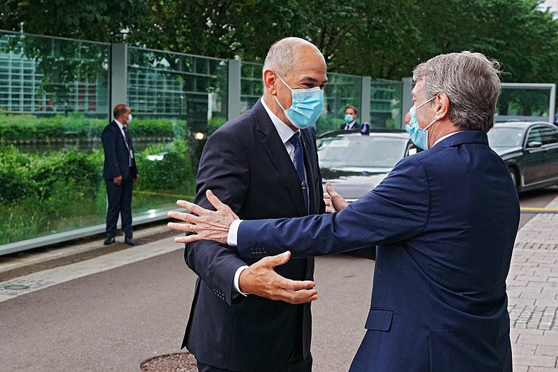 The Slovenian Prime Minister Janez Janša and the the President of the European Parliament Davd Sassoli