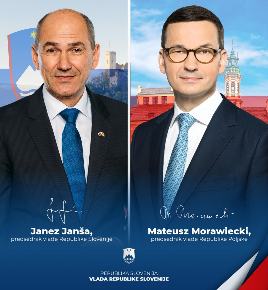 Portretna slika Janeza Janše in Mateusza Morawieckega..