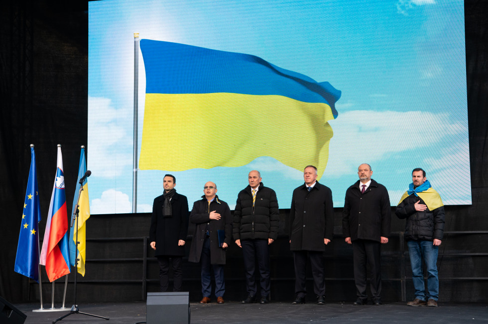 Prime Minister Janez Janša was the keynote speaker at the pan-Slovenian rally in support of Ukraine