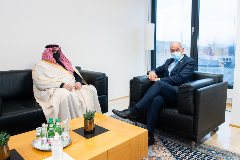 Meeting of PM Janez Janša and Saudi Minister of the Economy and Planning, Faisal Al-Ibrahim.