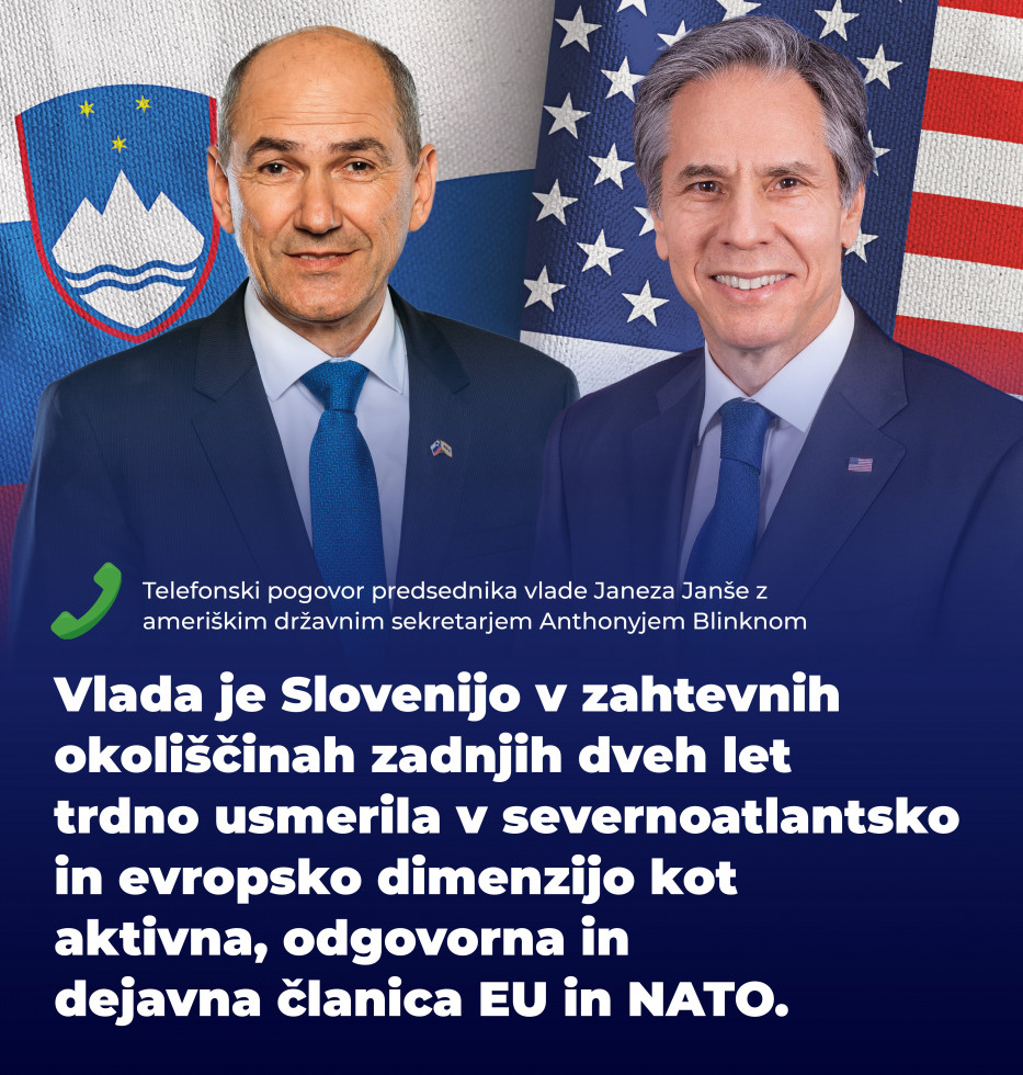 Predsednik Vlade Republike Slovenije Janez Janša se je danes pogovarjal z državnim sekretarjem ZDA  Antonyjem J. Blinknom
