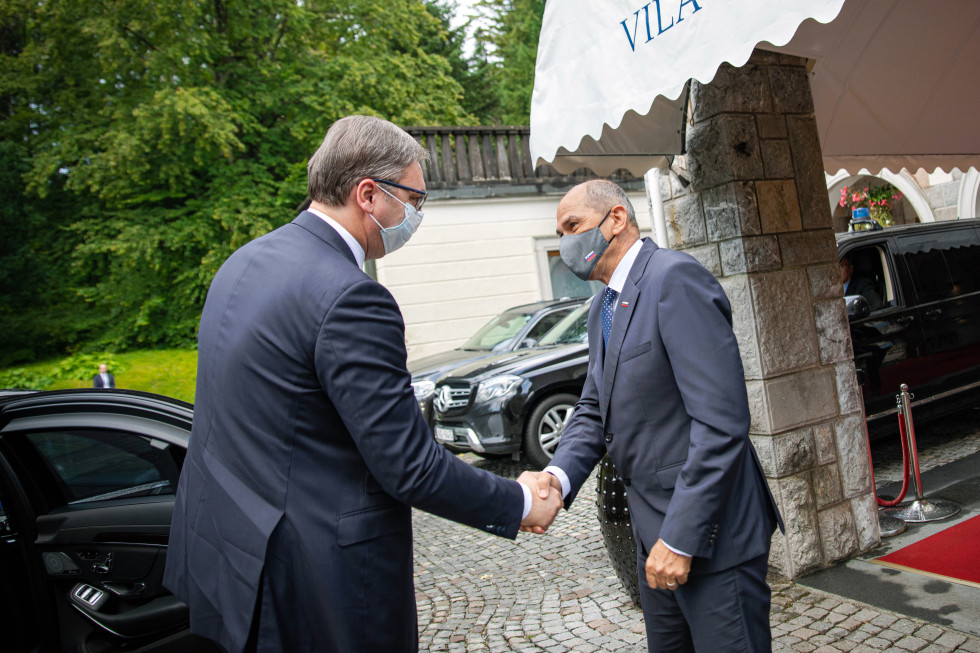 Srečanje predsednika vlade Janeza Janše s srbskim predsednikom republike Aleksandrom Vučićem.