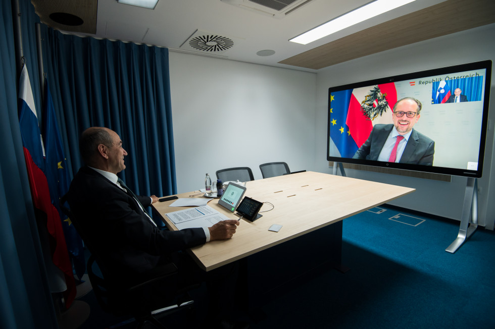PM Janez Janša held a video conference call with Austrian Chancellor Alexander Schallenberg.
