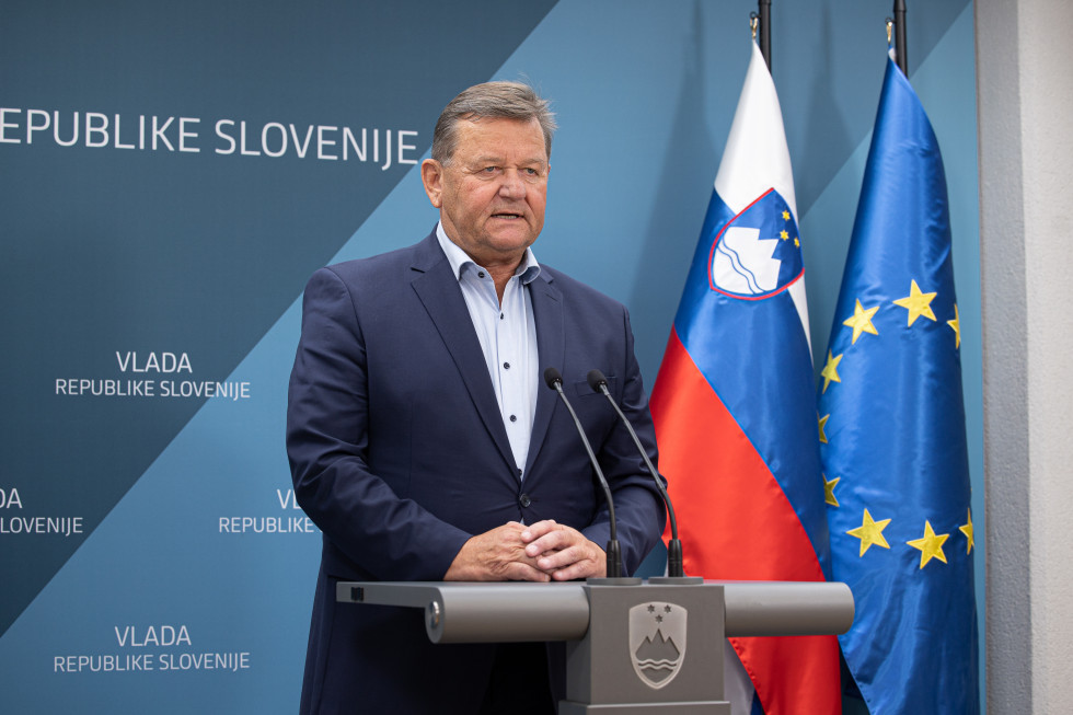 Minister for Cohesion and Regional Development Aleksander Jevšek at the press conference after the government meeting