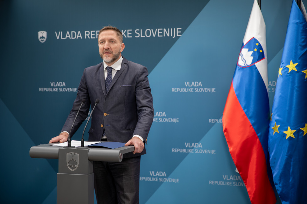 Minister of Finance Klemen Boštjančič at the press conference after the government session