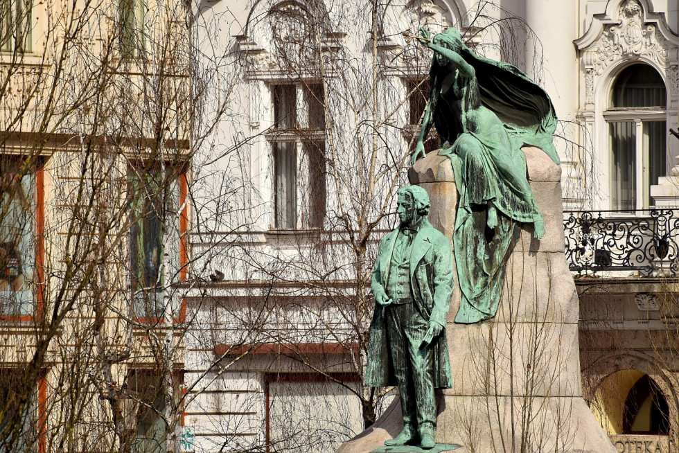 A statue of poet France Prešeren in Ljubljana