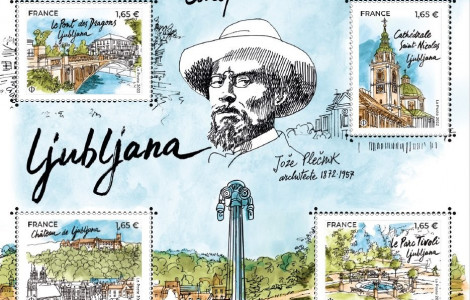Plecnik znamka (The French postal service issued a series of four stamps depicting the architectural gems of Ljubljana)