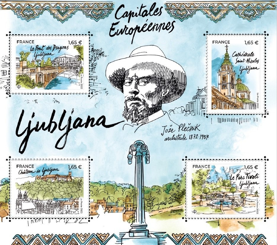The French postal service issued a series of four stamps depicting the architectural gems of Ljubljana
