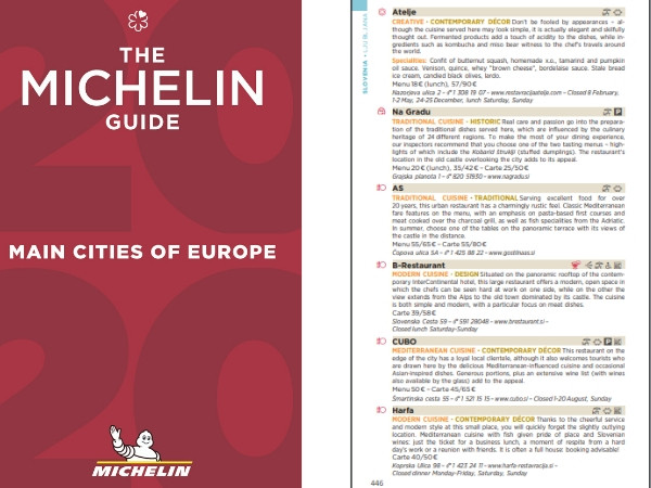 The guide includes Ljubljana as a city with its first Michelin star