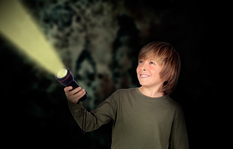 Noc raziskovalcev (A boy with a torch)