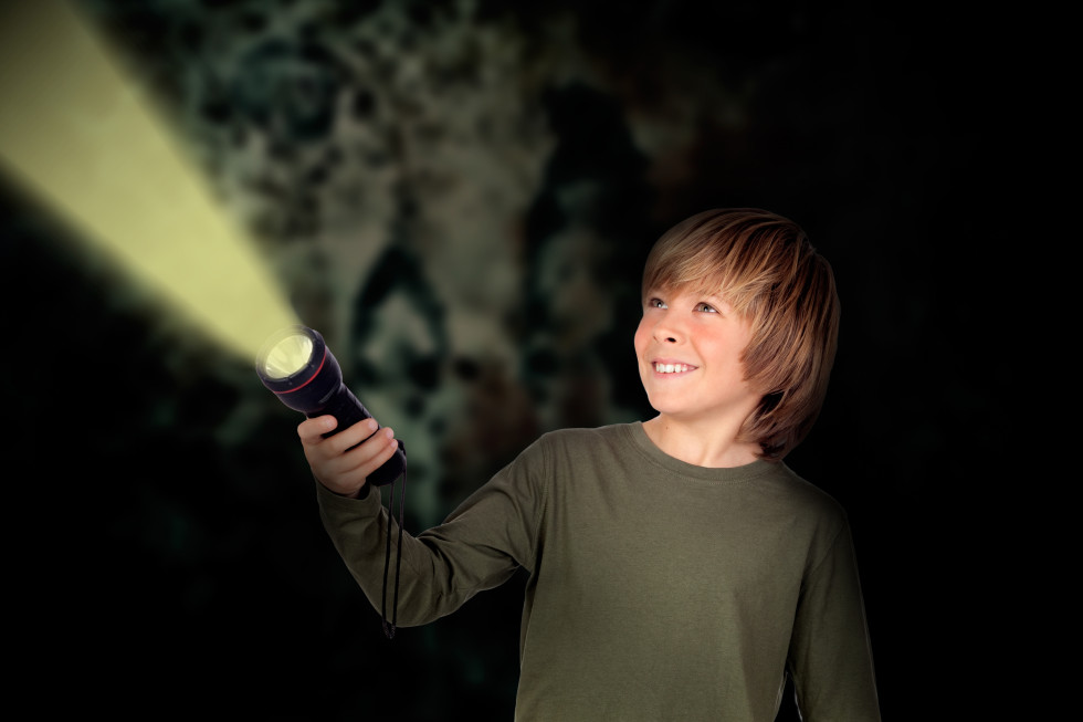 A boy with a torch