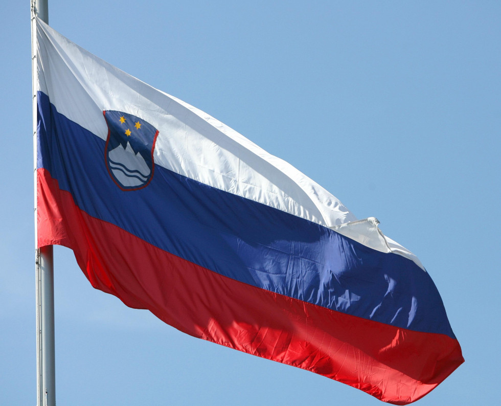 Flying Slovenian flag