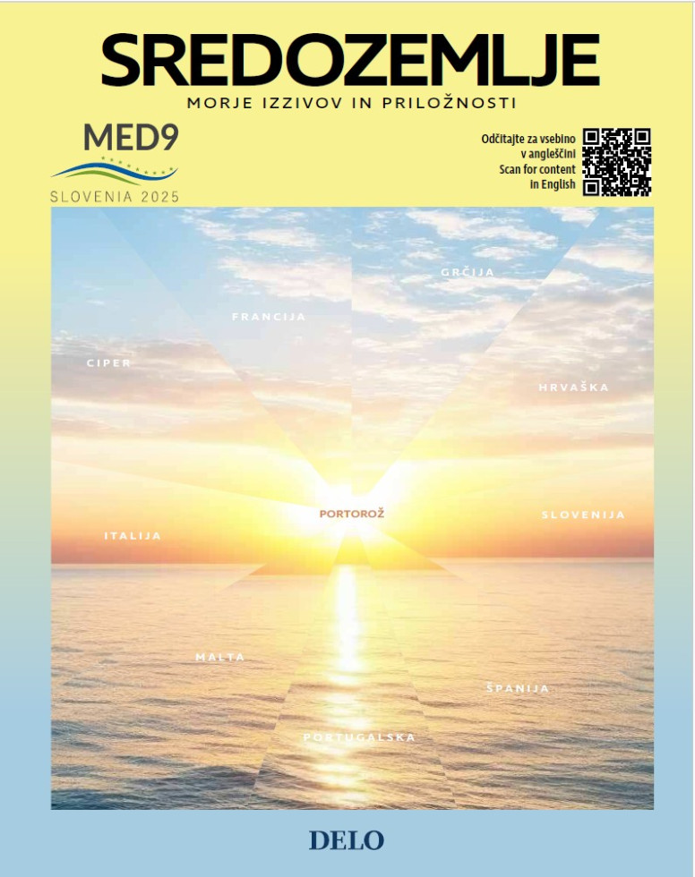 Naslovnica revije: zahajajoče sonce nad morjem. V krogu so izpisane države Ciper, Francija, Grčija, Hrvaška, Slovenija, Španija, Portugalska, Malta, Italija. V središču napis Portorož.