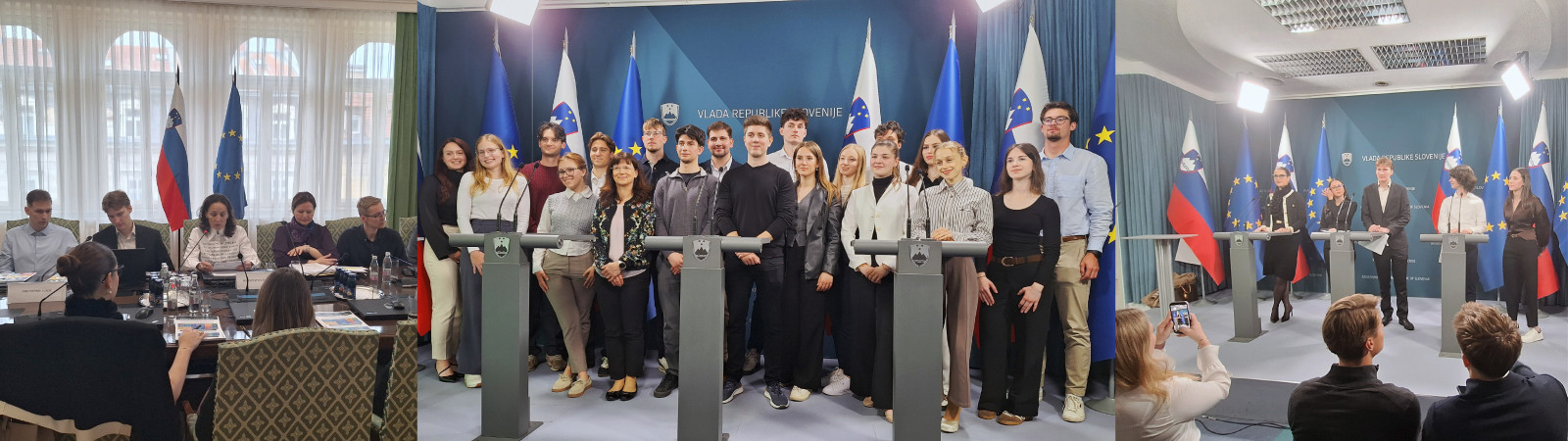 Dekorativno: kolaž treh fotografij, ki prikazujejo mlade v prostorih vlade