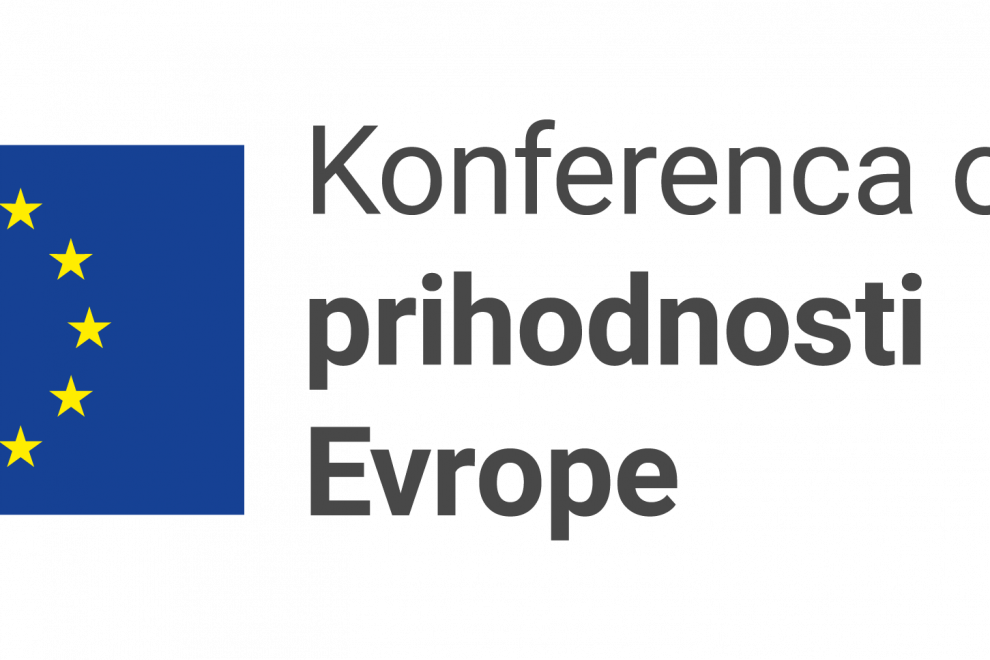 Banner z zastavo Evropske unije in napisom Konferenca o prihodnosti Evrope