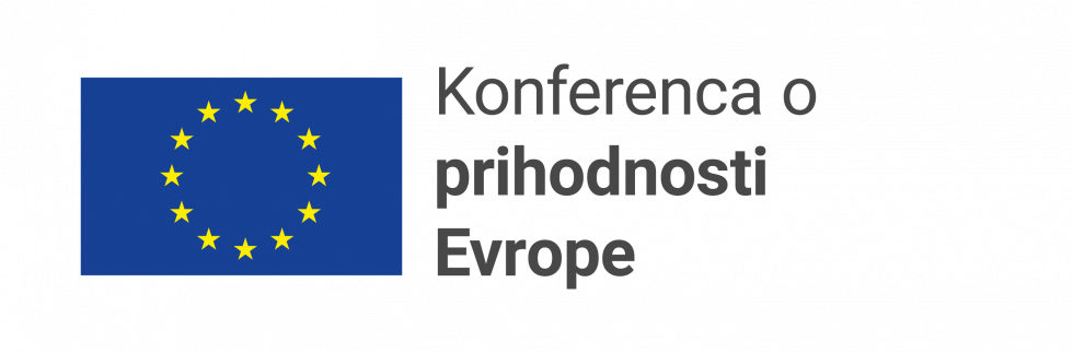 Banner z zastavo Evropske unije in napisom Konferenca o prihodnosti Evrope