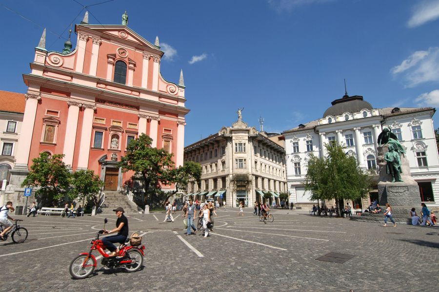 Franciscan Monastery in Ljubljana, view of Prešeren Square.