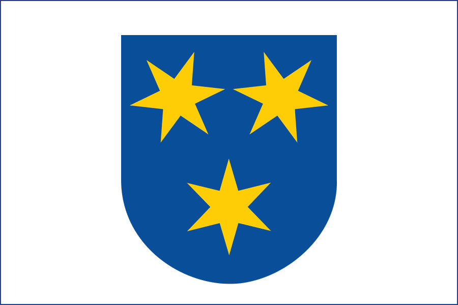 Celan coat of arms: blue shield, three yellow stars.