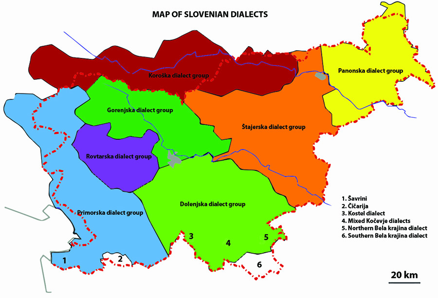 Map of Slovenian dialects.