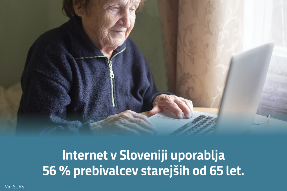 Internet v Sloveniji uporablja 56 % prebivalcev starejših od 65 let.  Vir: SURS