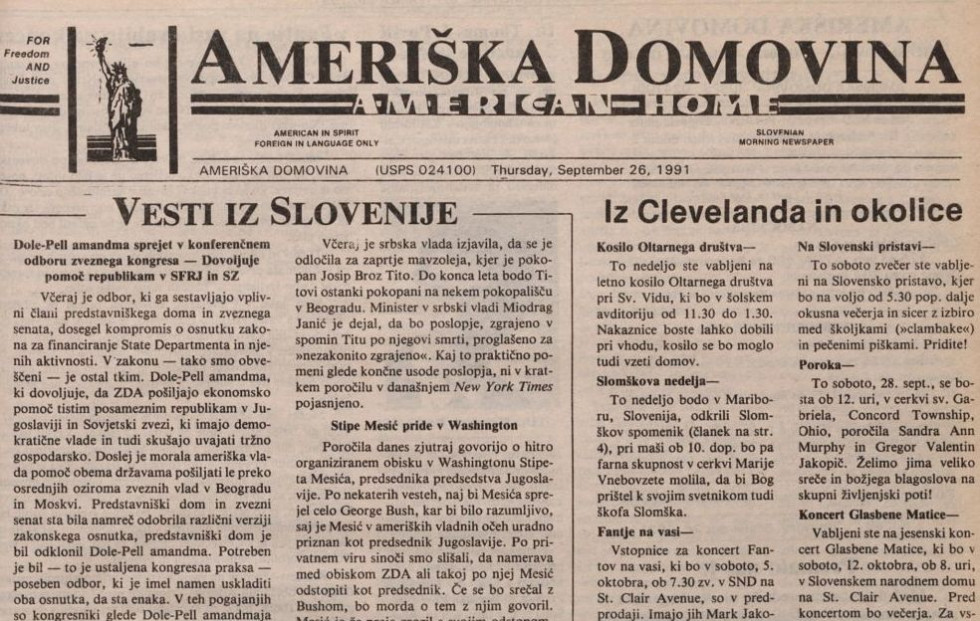 Del naslovnice časopisa Ameriška domovina.