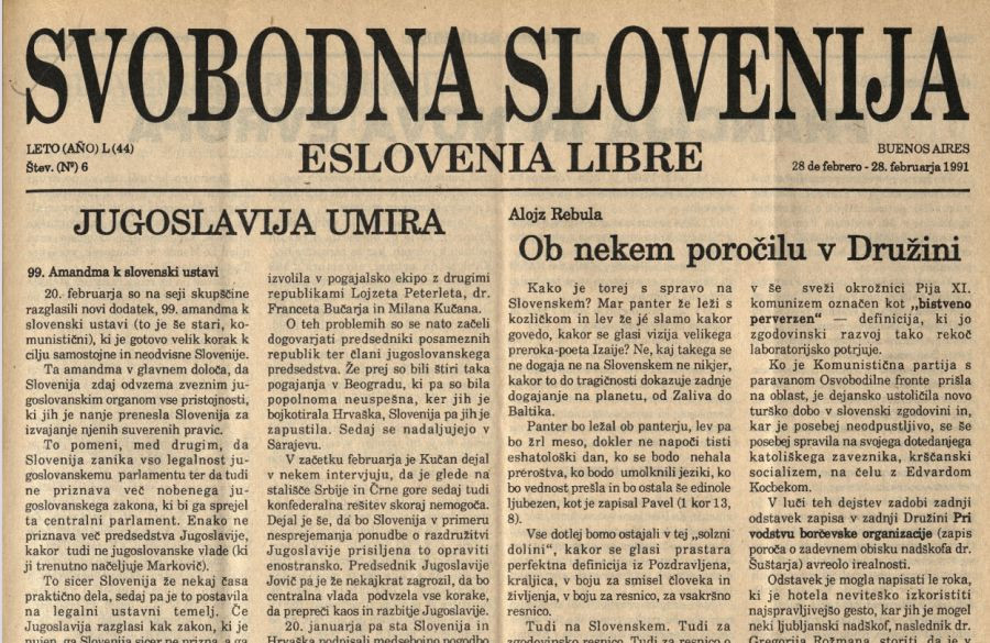 Naslovnica tednika Svobodna Slovenija.