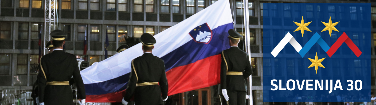 Honor guard in Trg Republike, raising the Slovenian flag.