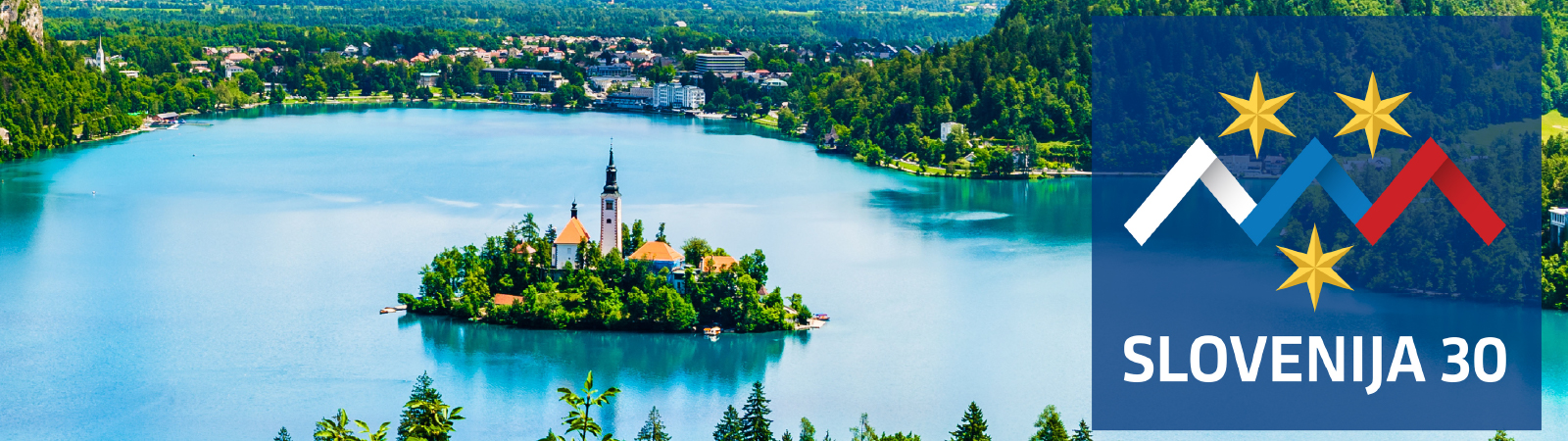 View of Lake Bled, in the middle of the lake is Bled Island.