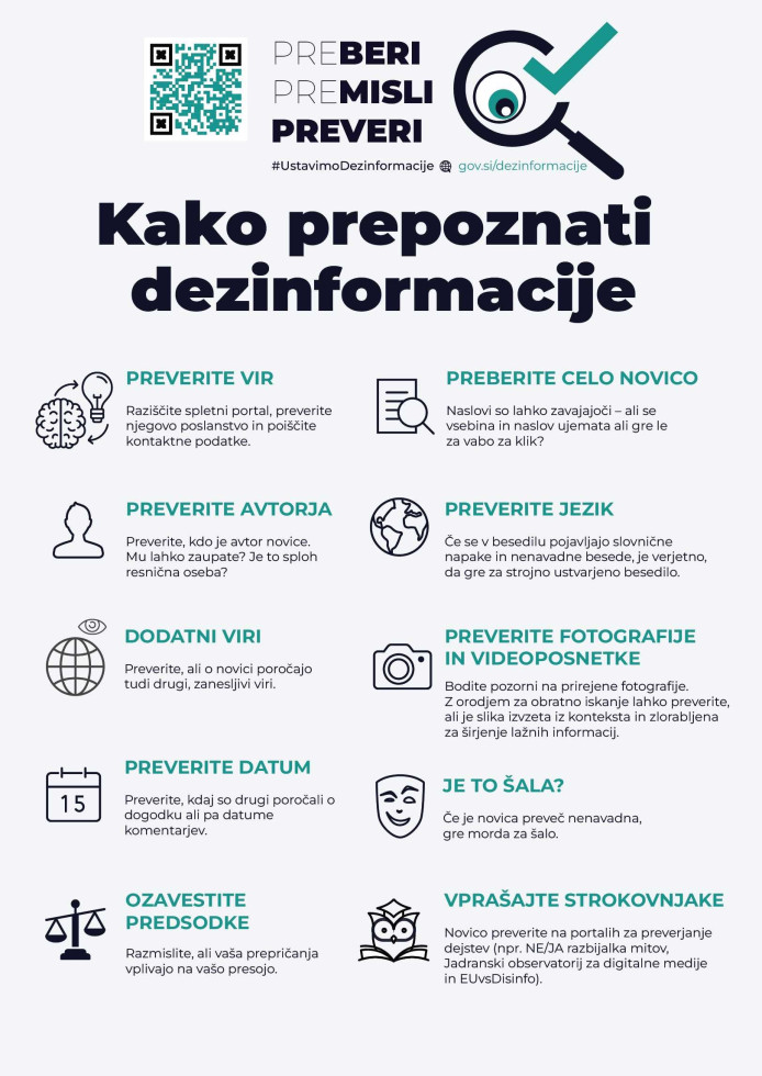 Infografika z navodili, kako prepoznati dezinformacije
