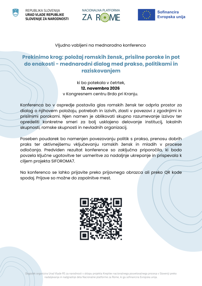 Vabilo na mednarodno konferenco "Prekinimo krog: položaj romskih žensk, prisilne poroke in pot do enakosti"