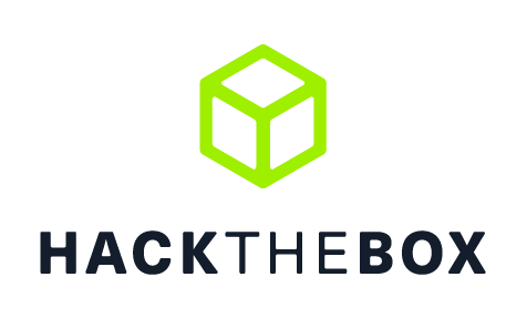 Logotip platforme Hack The Box, ki zgoraj prikazuje kocko z zelenimi stranicami, pod njo pa napis Hack The Box.