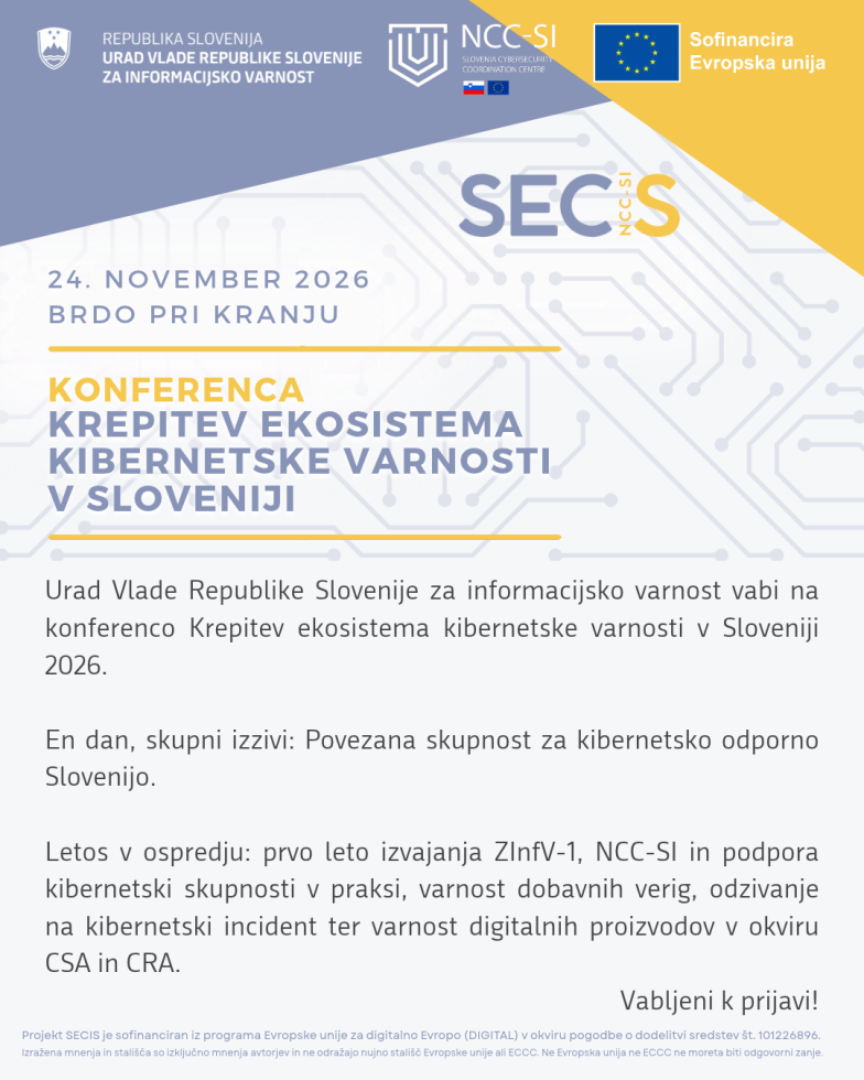 Grafika, vabilo, računalniška mreža. Napisno ime konference, datum in kaj je letos v ospredju.