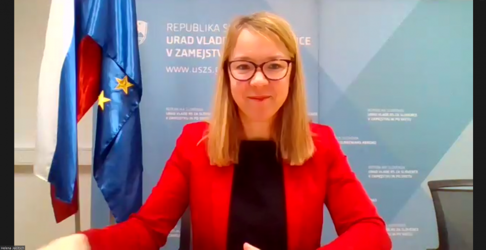 Ministrica dr. Helena Jaklitsch preko platforme Zoom na simpoziju društva VTIS